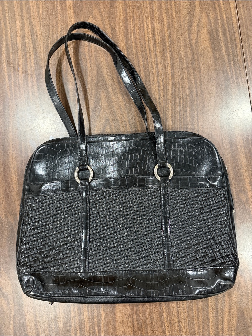 Coldwater Creek Hampton Leather Woven Laptop Tote Bag
